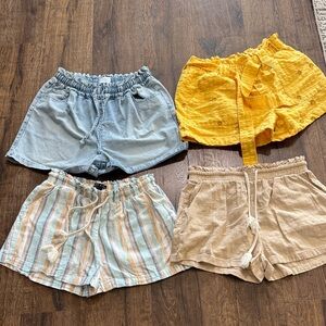Casual Elastic Waist Summer Shorts Bundle - Yellow, Light Blue, Striped, Tan